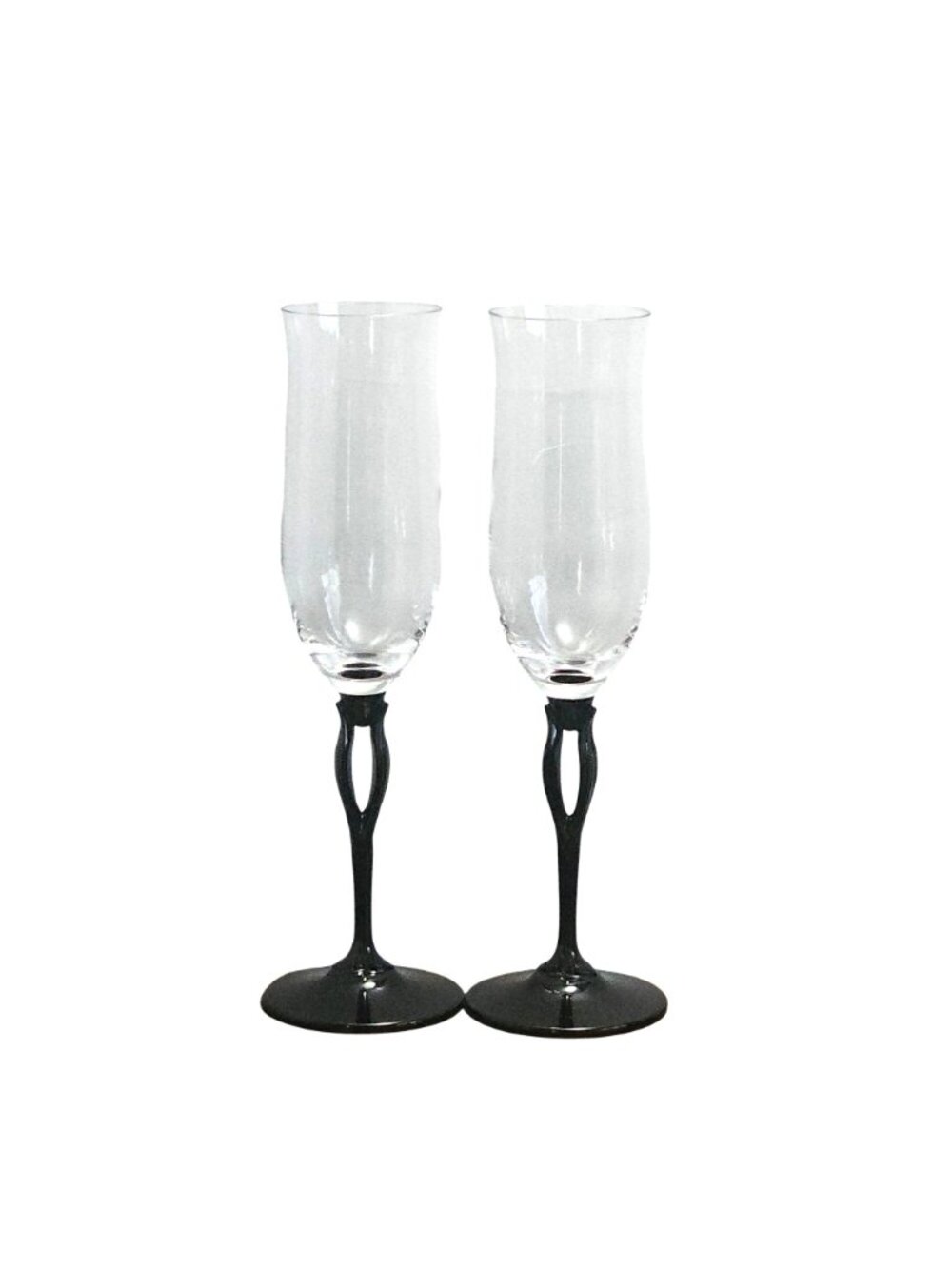2 Mikasa Tuscan Black Champagne Flutes 9.5" Art Nouveau leaf pierced stem - Picture 10 of 10